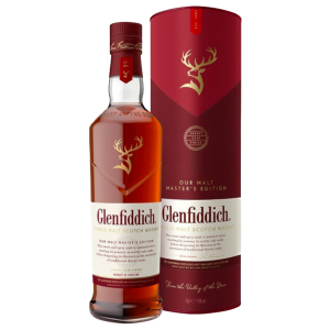 An image of a Glenfiddich Malt Masters single malt whisky bottle and a branded canister package