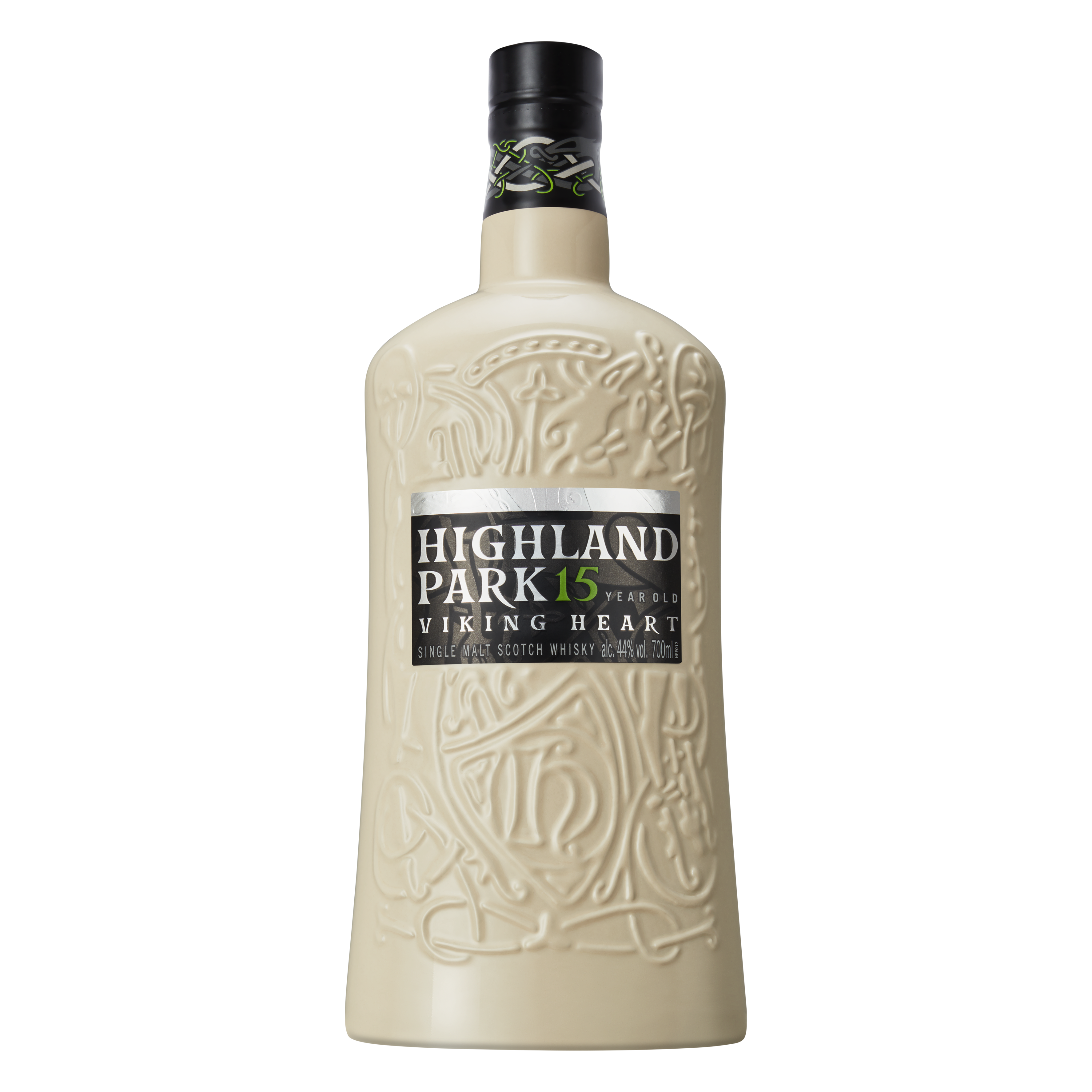 "Highland Park 15 Year Old Viking Heart whisky bottle displayed with its luxurious packaging at Whisky Estate. The dark glass bottle showcases a rich amber spirit, adorned with a beautifully detailed Viking-themed label. Known for its harmonious balance of honeyed sweetness, heather, and smoky notes, this expression captures the essence of Highland Park's storied heritage and craftsmanship."