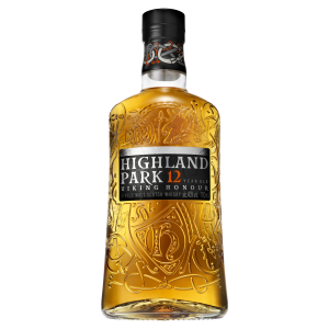 "Highland Park 12 Year Old Viking Honour bottle and packaging available at Whisky Estate, showcasing a classic dark glass bottle filled with a golden-hued whisky. The intricate label design features Viking-inspired artwork, reflecting the rich heritage of the Orkney Islands. This expression is known for its balanced profile of heather honey, gentle smoke, and rich fruit notes, offering a delightful introduction to Highland Park’s distinctive character."