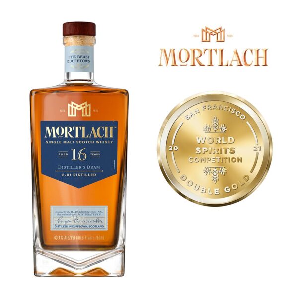 The Mortlach 16 year old Single malt whisky with a gold medal from the San Francisco spirits competition
