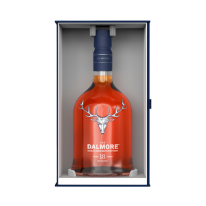 An open presentation box with a bottle of The Dalmore 18 year old single malt Scotch whisky - Whisky Estate