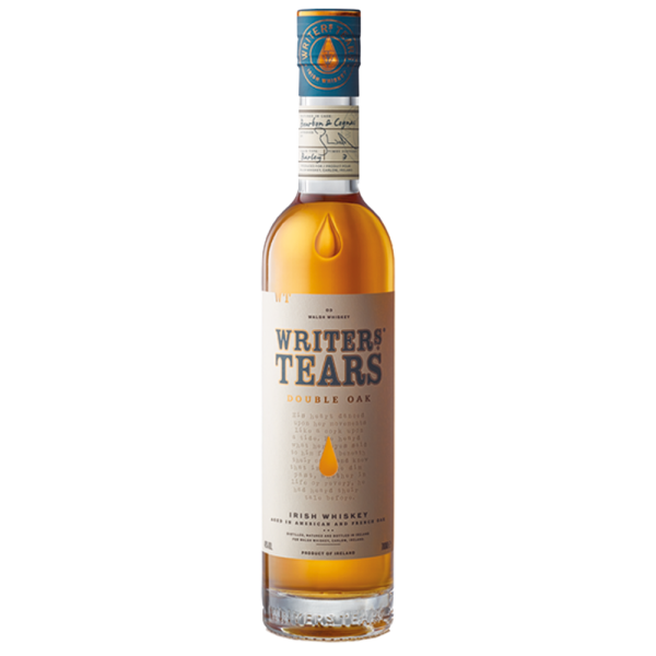 "Writer's Tears Double Oak bottle available at Whisky Estate, featuring a refined design with a label that emphasizes the unique double maturation process in both American and European oak casks. The clear glass bottle reveals the rich golden whiskey, showcasing its smooth, complex flavor profile and the craftsmanship behind this exceptional Irish whiskey."