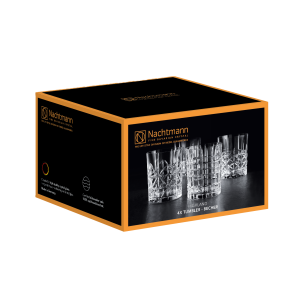 Nachtmann Highland Tumbler set featuring assorted cut-glass tumblers – elegant glassware for serving whisky in style.