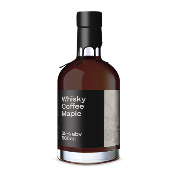 "Highwayman x Bayleaf Whisky Coffee Maple bottle and packaging available at Whisky Estate, featuring a stylish, dark glass bottle filled with a rich amber liquid. The packaging highlights the unique fusion of whisky, coffee, and maple flavors, promising a delightful tasting experience with notes of roasted coffee, sweet maple syrup, and smooth whisky."