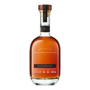 "Woodford Reserve Historic Barrel Entry Master Collection bottle available at Whisky Estate, featuring an elegant design that highlights this limited edition release. The clear glass bottle showcases the rich amber whisky, emphasizing the unique barrel entry proof and the craftsmanship behind this special collection in the Woodford Reserve series."