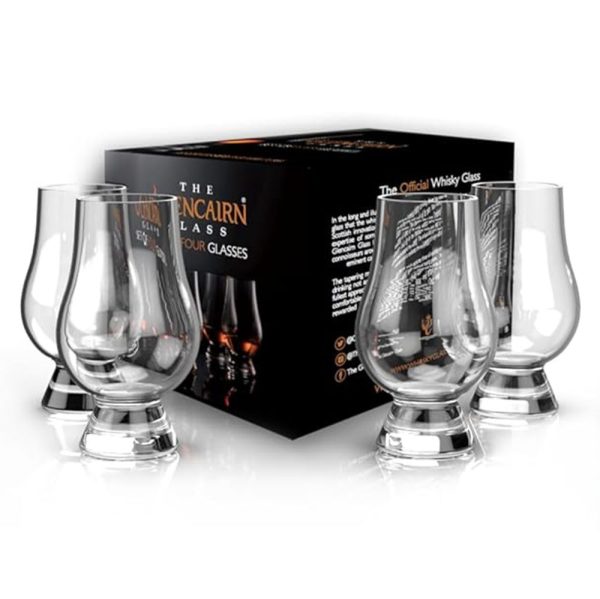"Glencairn Crystal Whisky Glass set of 4 in a presentation box available at Whisky Estate, featuring four premium crystal whisky glasses designed for optimal whisky tasting. The elegant box adds a refined touch, making it a perfect gift set for whisky enthusiasts."