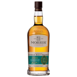 "Morris Whisky Sherry Barrel bottle available at Whisky Estate, featuring a sleek design with a label that highlights the rich sherry cask aging process. The clear glass bottle reveals the deep amber whisky, reflecting the smooth, fruity flavor profile and premium craftsmanship of this sherry-aged expression."