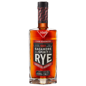 "Sagamore Cask Strength Rye Whiskey bottle available at Whisky Estate, featuring a robust design with a striking label that highlights its high-proof strength and rich flavor. The amber rye whiskey is visible through the glass, showcasing the premium quality and bold character that defines this cask strength expression."