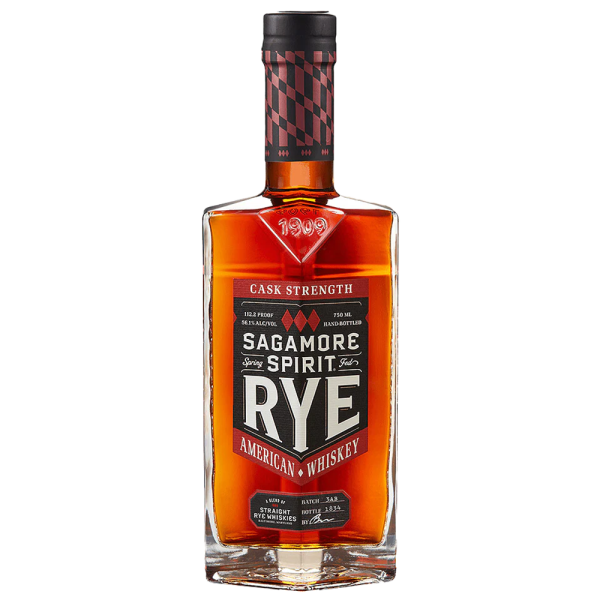 "Sagamore Cask Strength Rye Whiskey bottle available at Whisky Estate, featuring a robust design with a striking label that highlights its high-proof strength and rich flavor. The amber rye whiskey is visible through the glass, showcasing the premium quality and bold character that defines this cask strength expression."
