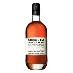 "Widow Jane 10 Year Old Bourbon bottle available at Whisky Estate, featuring an elegant design with a premium label that highlights its age and craftsmanship. The clear glass reveals the rich amber color of the bourbon, reflecting the complex flavors developed over a decade of aging in charred oak barrels."