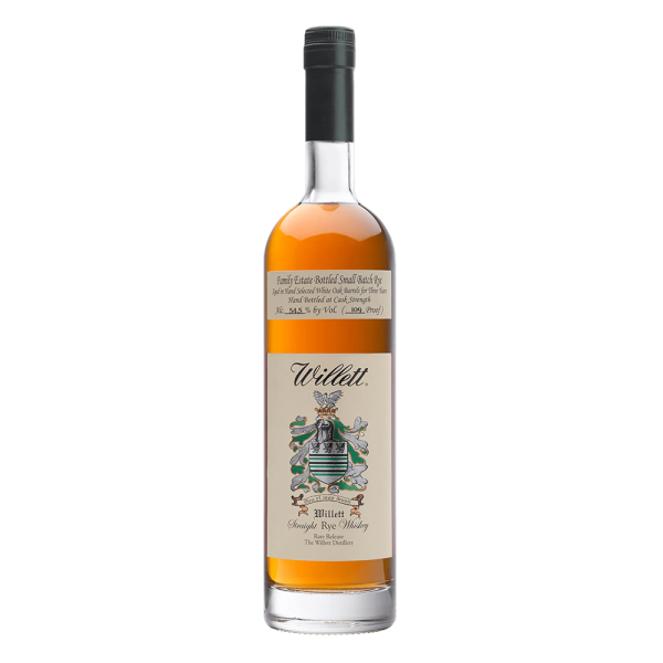 "Willett Family Estate 4 Year Old Rye bottle available at Whisky Estate, featuring a tall, elegant design with a vintage-inspired label that highlights the whiskey's heritage. The clear glass showcases the rich amber color of the rye, emphasizing its small-batch production and distinct flavor profile."