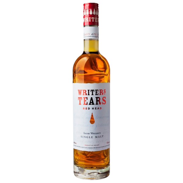 "Writer's Tears Redhead bottle available at Whisky Estate, featuring a classic design with a vibrant label that highlights the unique red oak cask aging. The clear glass bottle showcases the rich amber whiskey, reflecting its smooth, fruity flavor profile and the craftsmanship behind this distinctive Irish whiskey."