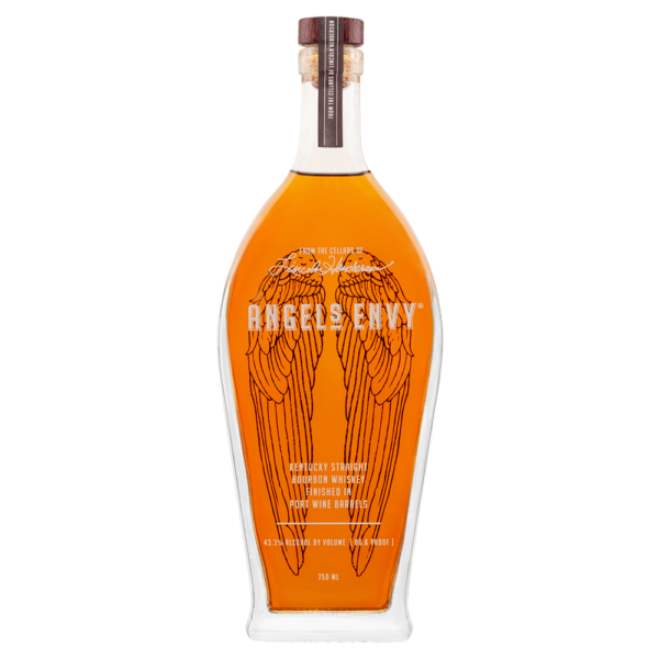 Angel's Envy Bourbon bottle, featuring a smooth bourbon finished in ruby port casks, with notes of vanilla, caramel, ripe fruit, and a touch of spice. - Whisky Estate