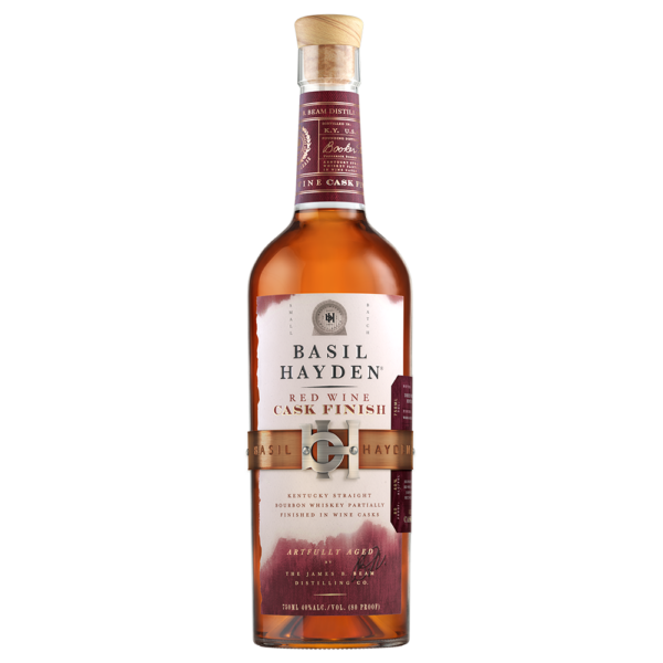 Basil Hayden Red Wine Cask Finish bourbon bottle, showcasing light fruit and oak notes with a smooth finish from wine cask maturation. - Whisky Estate