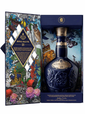 A beautiful presentation of Chivas Regal Royal Salute blended scotch whisky 21 year old. Chivas Regal Royal Salute 21 Year Old, a premium blended Scotch whisky celebrating Queen Elizabeth II's coronation. - Whisky Estate