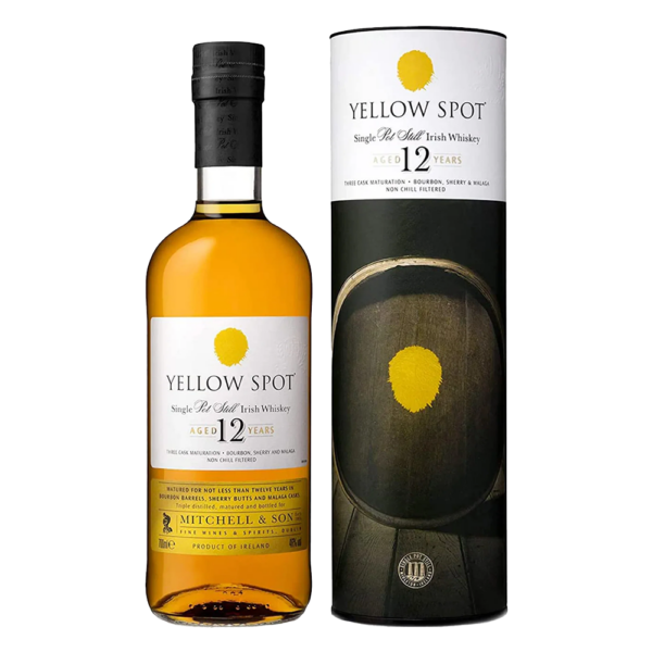 Yellow Spot Irish Whiskey offers a rich and creamy profile with notes of tropical fruit, milk chocolate, and spice, matured in bourbon, sherry, and Malaga wine casks. - Whisky Estate