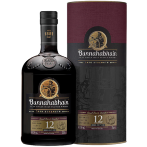 Bunnahabhain 12 Year Old Cask Strength is a limited-edition whisky with an ABV of 60.1%, showcasing rich fruity flavors from predominantly sherry casks and a warming finish - Whisky Estate