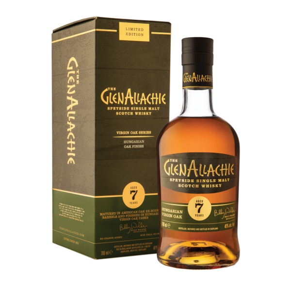 The GlenAllachie 7 Year Old Hungarian Oak is a distinctive single malt, initially matured in American oak before a secondary maturation in rare, air-dried Hungarian virgin oak casks. This unusual wood choice imparts rich, spicy complexity, highlighting GlenAllachie’s commitment to innovative cask management. - Whisky Estate