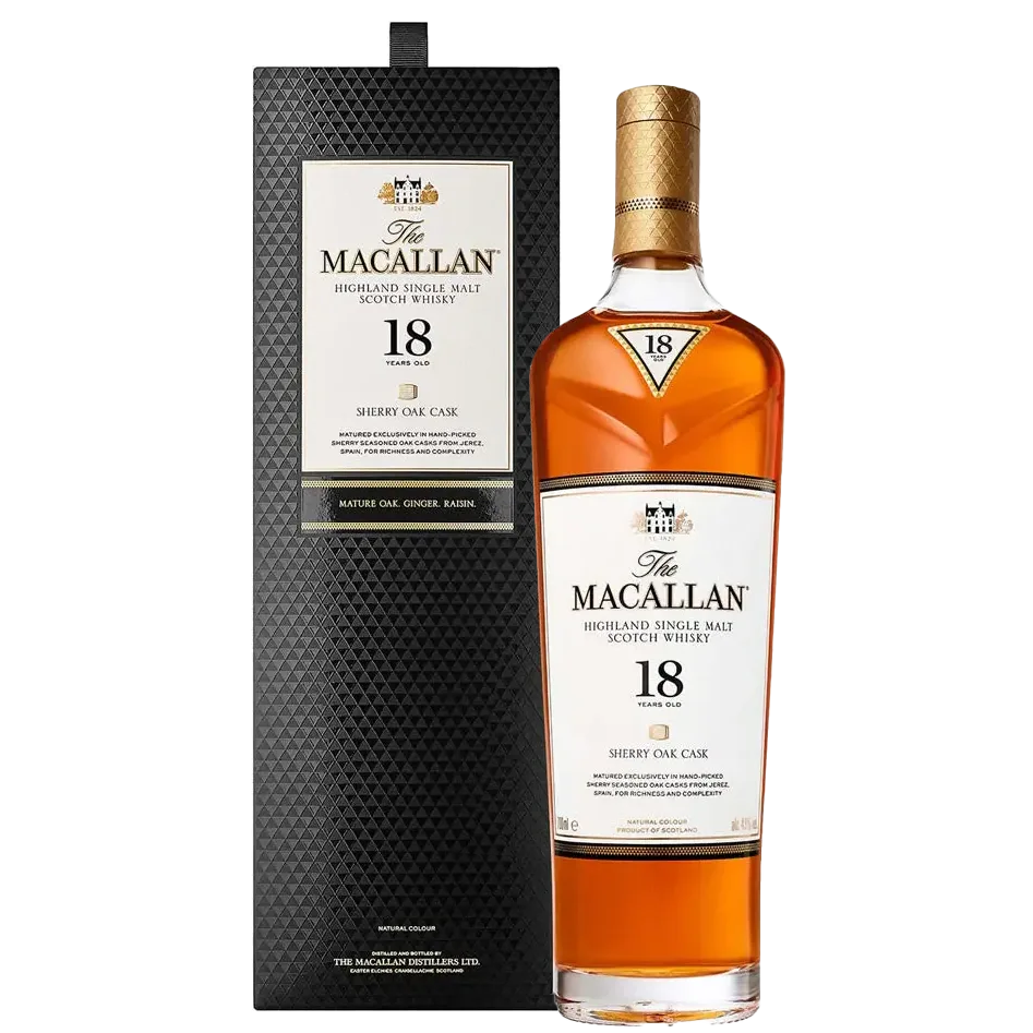 The Macallan 18 Year Old Sherry Oak 2024 Release is a beautifully crafted single malt, matured exclusively in hand-selected sherry-seasoned oak casks from Jerez, Spain. - Whisky Estate