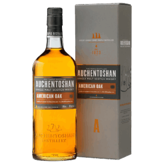 Auchentoshan American Oak Single Malt Scotch Whisky bottle and Box.